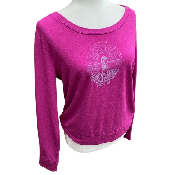 Life is Good Seahorse Ocean Magenta Supreme Scoop Pullover size Small/Petite - Picture 1 of 6